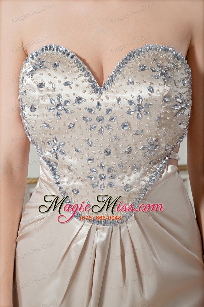 wholesale champagne empire sweetheart floor-length chiffon ruch and beading prom dress