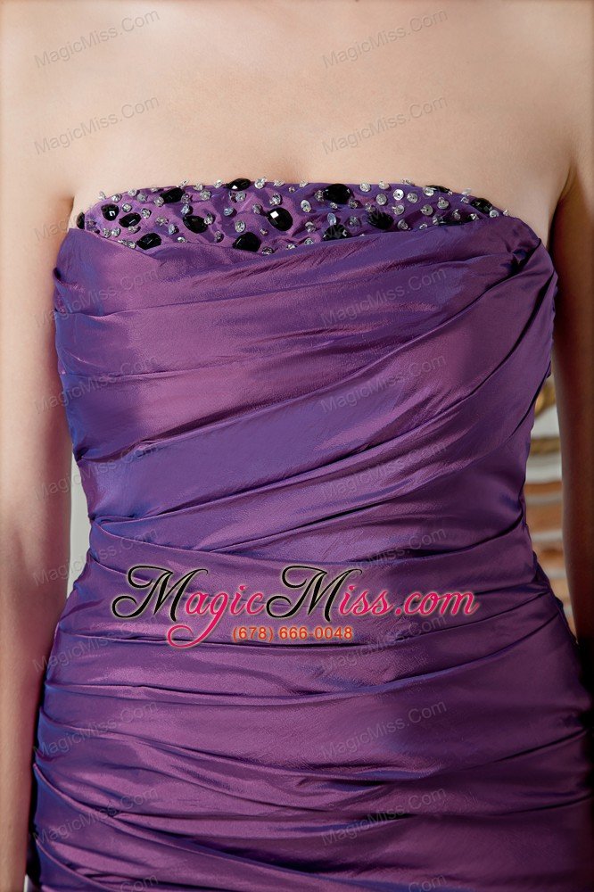 wholesale purple column strapless floor-length chiffon ruch and beading prom dress
