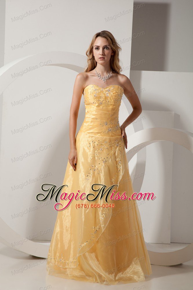 wholesale gold column sweetheart floor-length taffeta and organza embroidery with beading prom dress