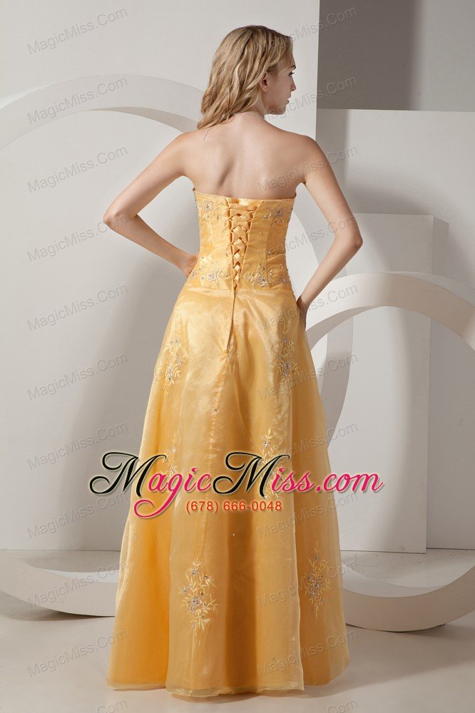 wholesale gold column sweetheart floor-length taffeta and organza embroidery with beading prom dress