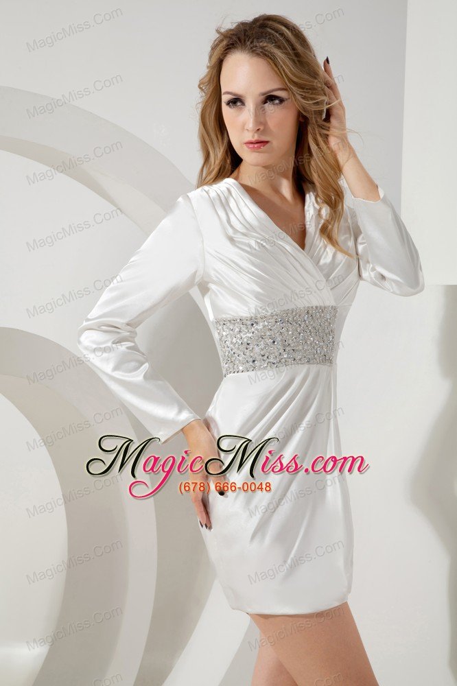 wholesale white column v-neck beading prom / homecoming dress mini-length taffeta