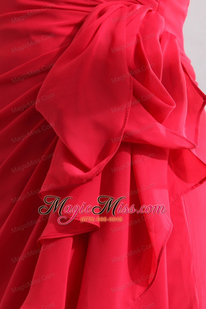 wholesale red column one shoulder floor-length chiffon ruch prom dress