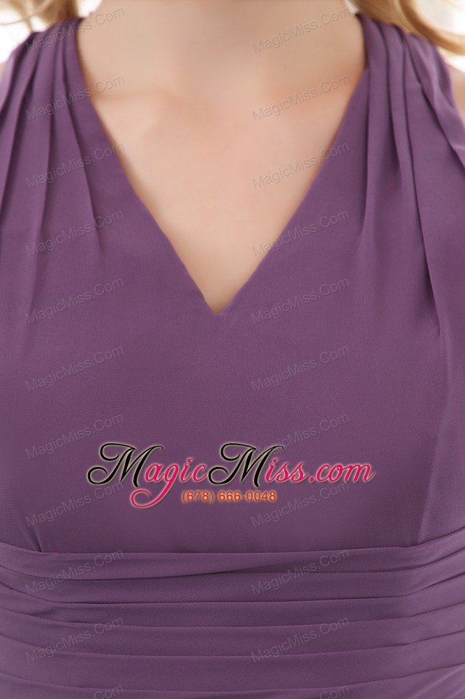 wholesale elegant purple empire v-neck prom dress floor-length chiffon ruch