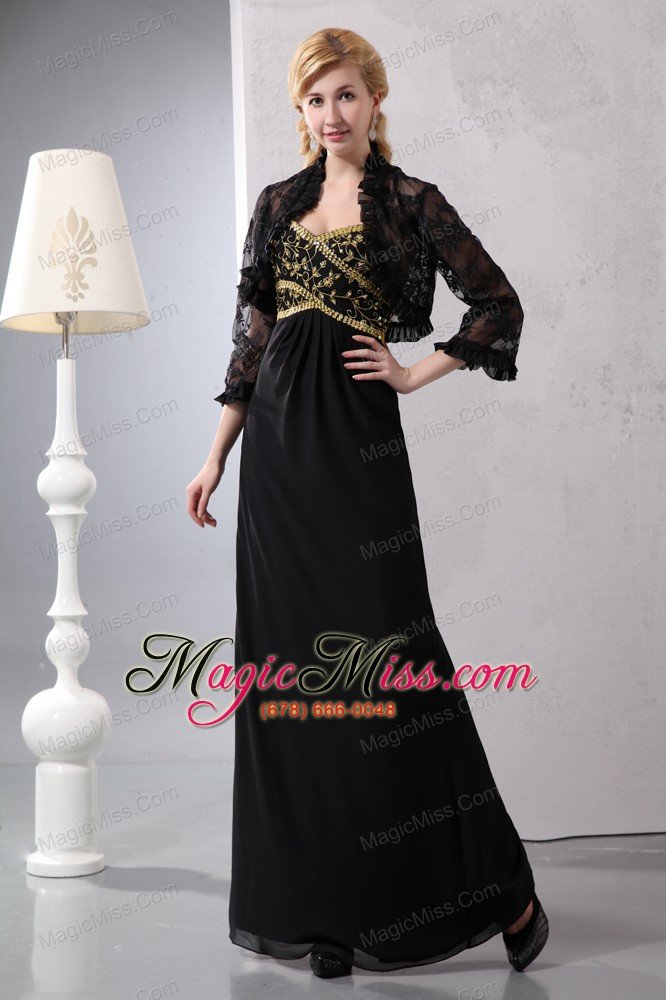 wholesale black column sweetheart ankle-length chiffon sequins prom dress