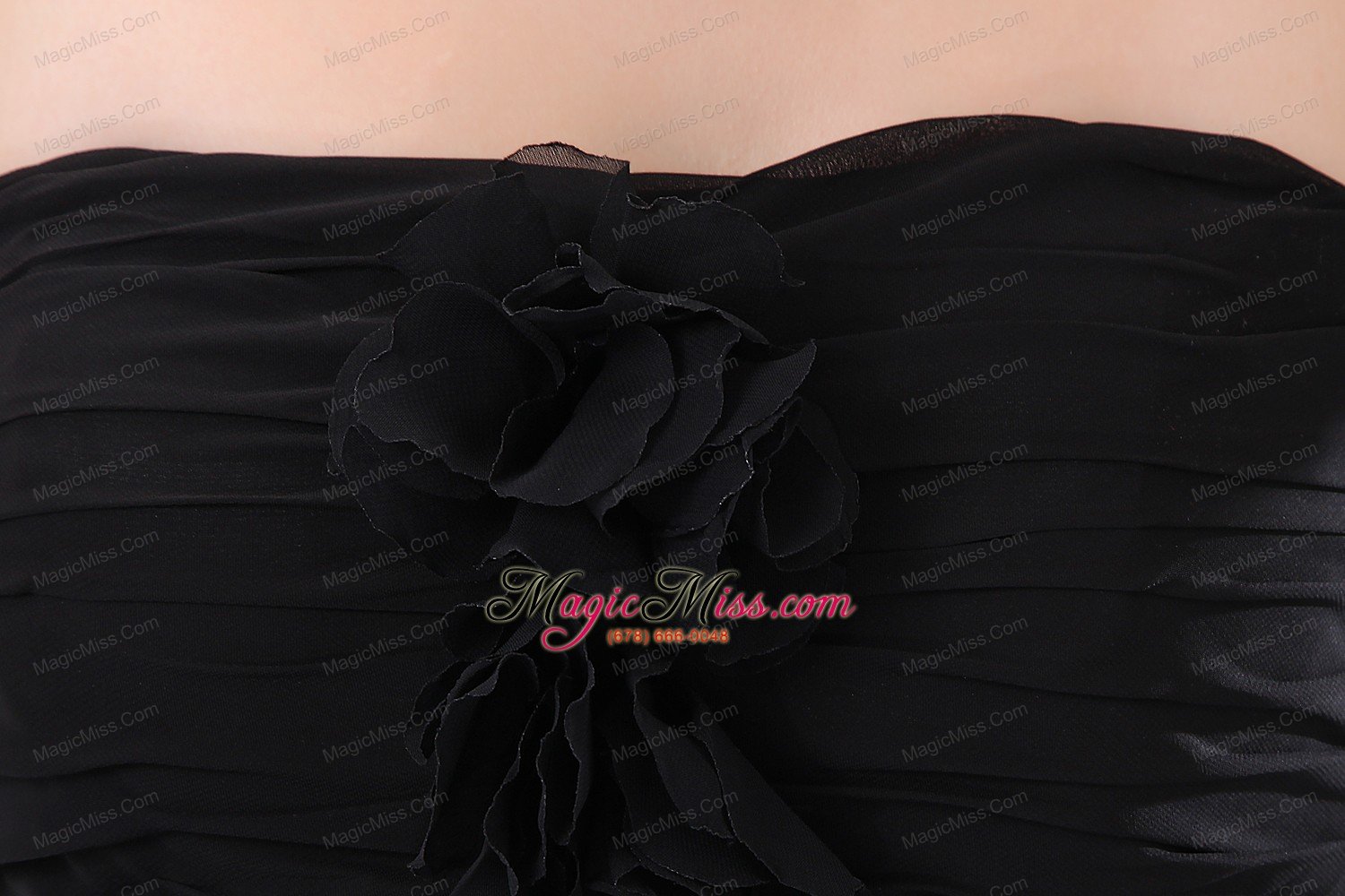 wholesale black empire strapless floor-length chiffon hand made flowers prom / evening dress