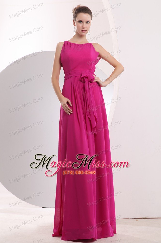 wholesale hot pink empire bateau floor-length chiffon sashes prom / evening dress