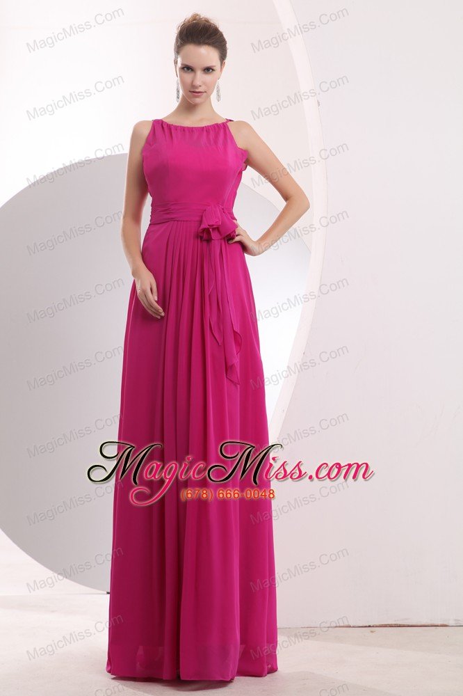 wholesale hot pink empire bateau floor-length chiffon sashes prom / evening dress
