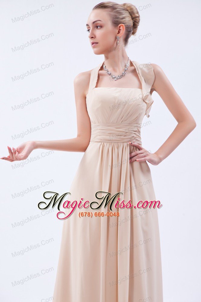 wholesale champagne empire halter floor-length chiffon ruch prom dress