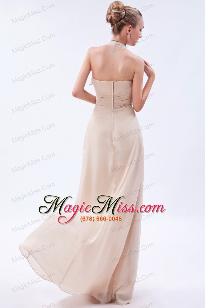 wholesale champagne empire halter floor-length chiffon ruch prom dress