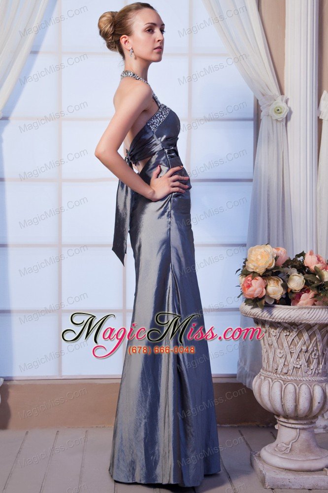 wholesale gray column halter floor-length taffeta beading prom dress