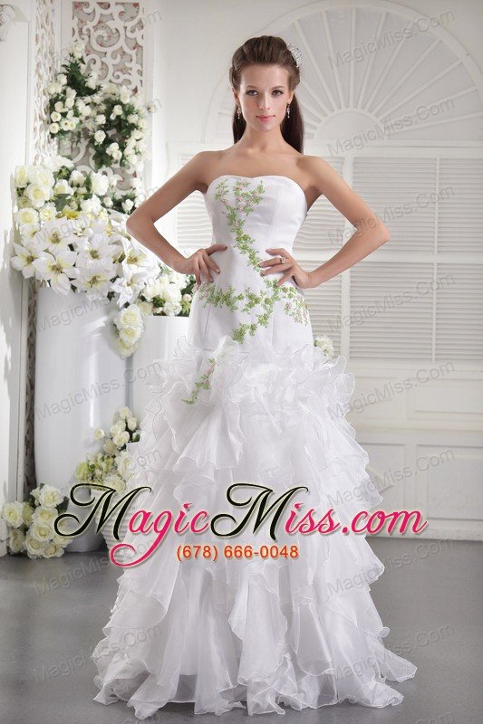 wholesale white column strapless floor-length organza appliques prom / evening dress