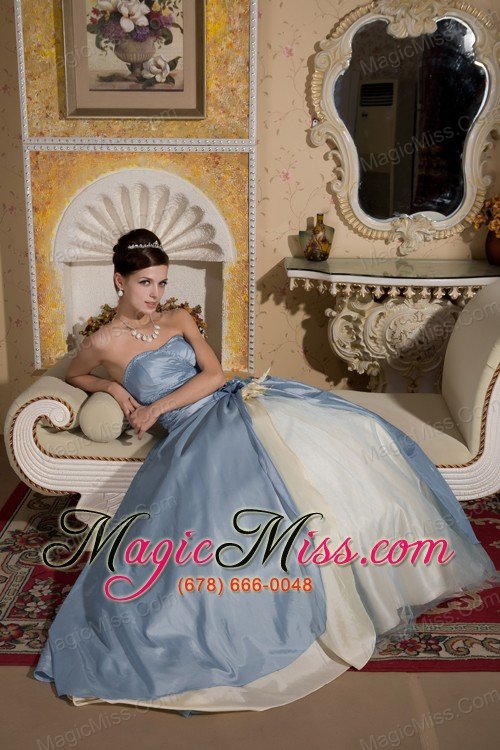 wholesale light blue and light yellow ball gown sweetheart floor-length taffeta and organza beading quinceanera dress