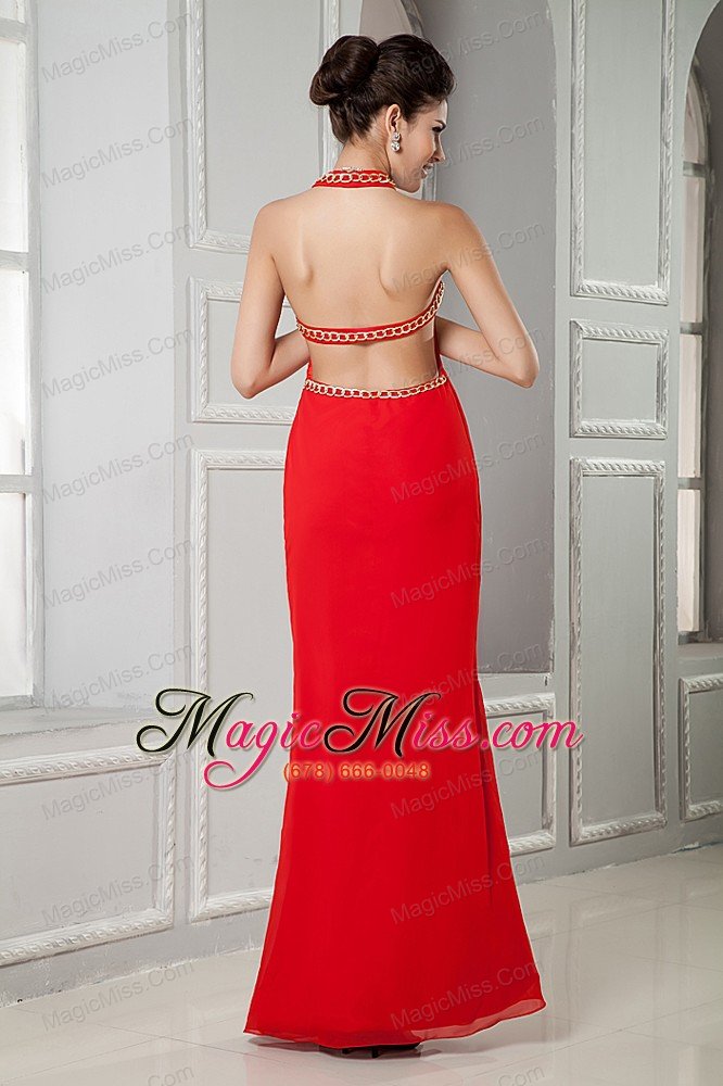 wholesale custom made red prom dress column scoop floor-length chiffon beading