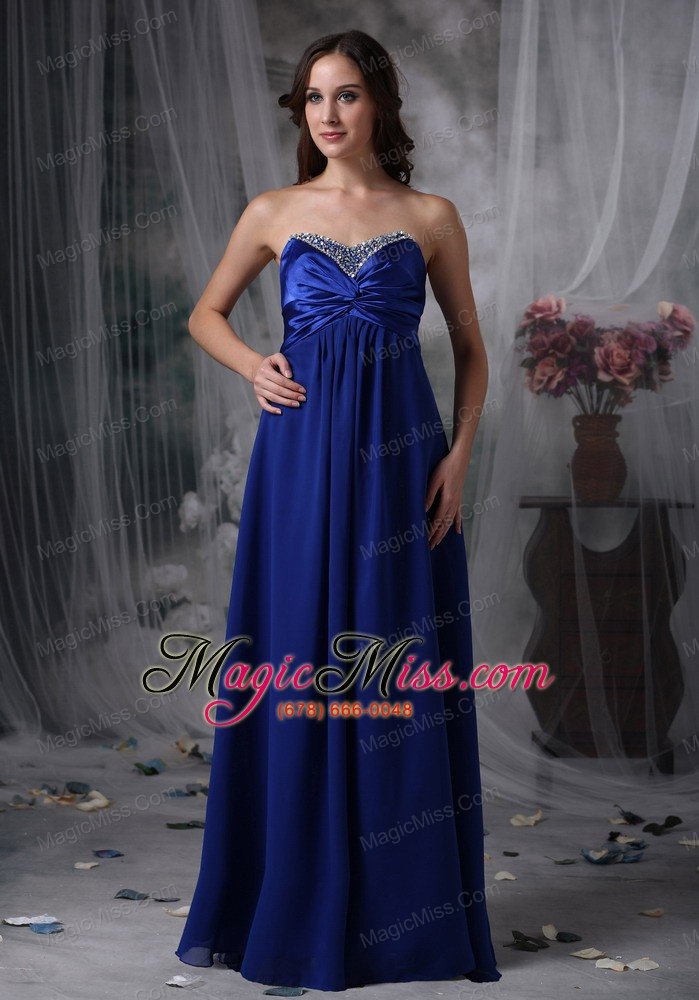 wholesale royal blue empire sweetheart floor-length beading chiffon and elastic wove satin prom dress