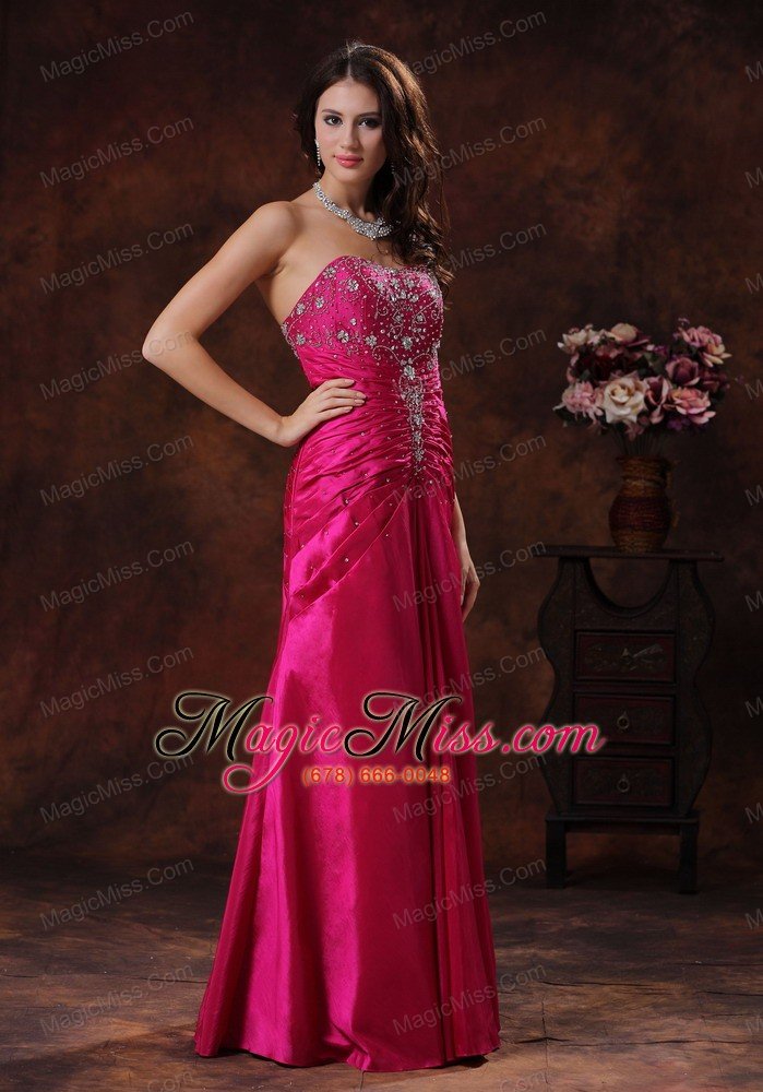 wholesale anniston alabama lace-up hot pink prom dress with beaded decorate on taffeta
