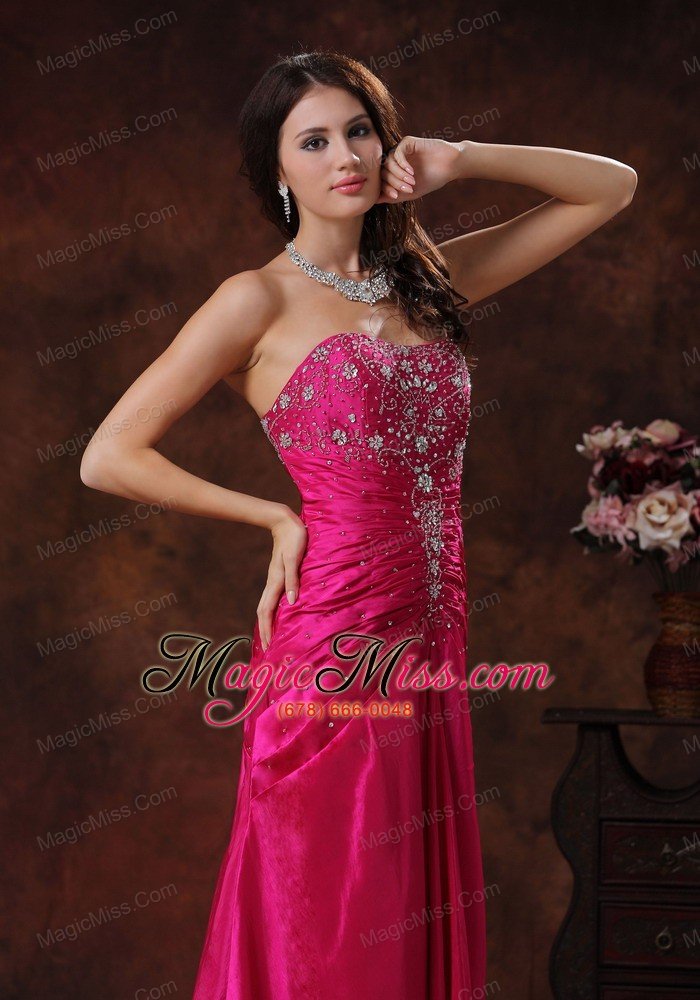 wholesale anniston alabama lace-up hot pink prom dress with beaded decorate on taffeta