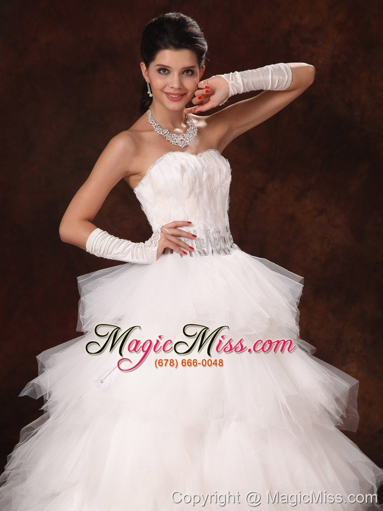 wholesale feather beaded decorate waist tulle sweetheart gorgeous 2013 custom made wedding dress