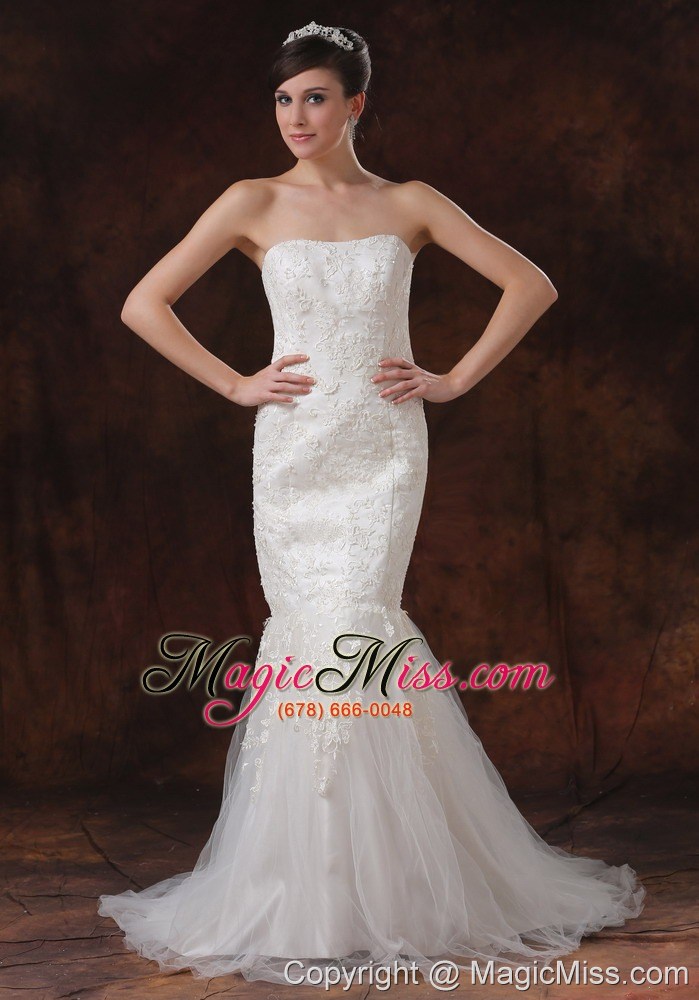 wholesale mermaid / trumpet lace brush / sweep tulle strapless sexy wedding dress