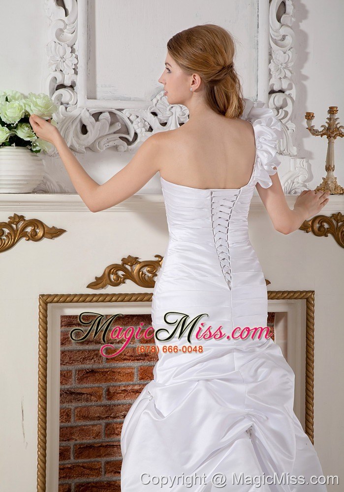 wholesale romantic mermaid one shoulder court train taffeta beading wedding dress