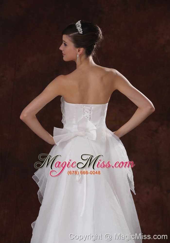 wholesale beaded decorate waist strapless organza high-low wedding dress
