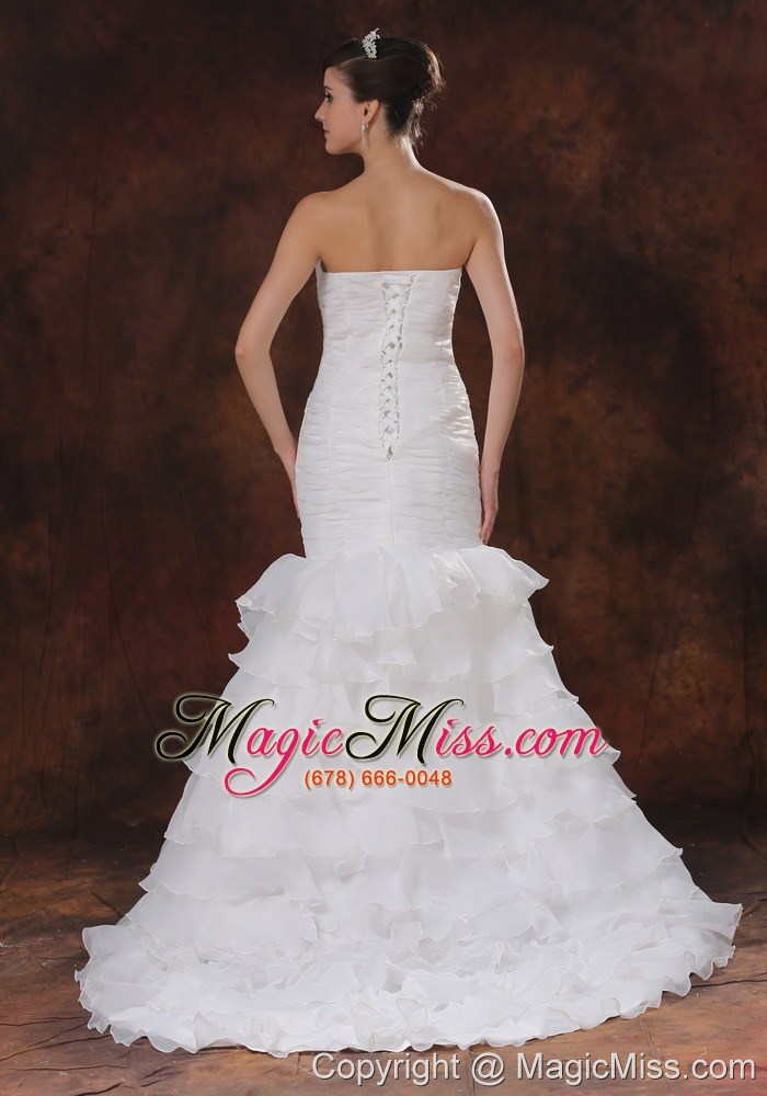 wholesale mermaid organza white ruch wedding dress with ruffles layers