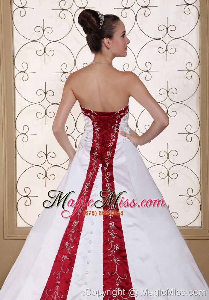 wholesale embroidery in satin modest chapel train for 2013 wedding dress