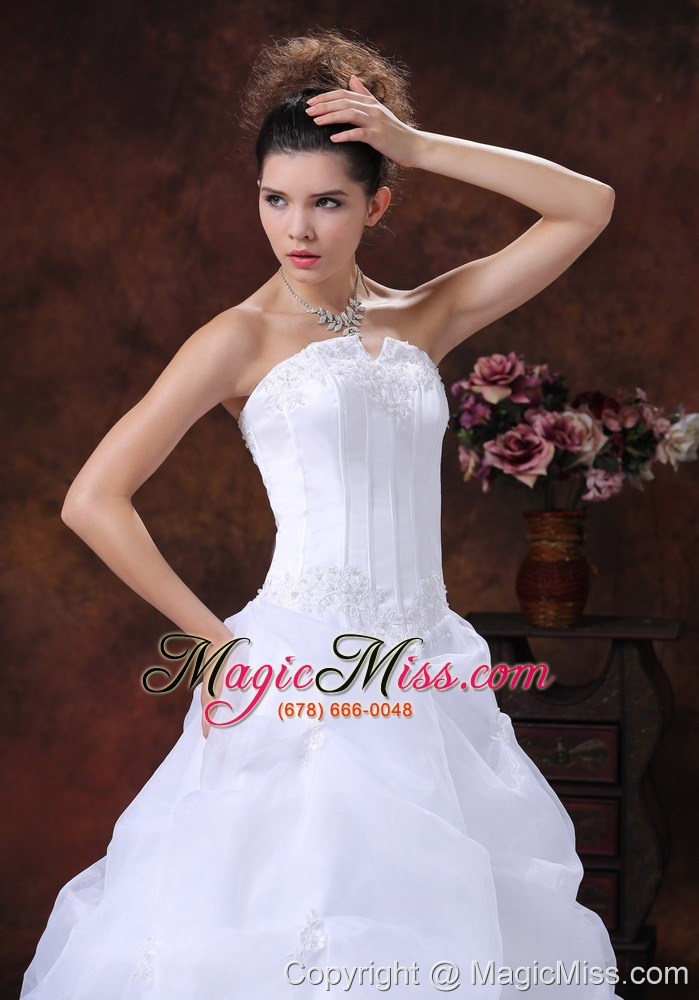 wholesale a-line custom made organza for wedding dress with appliques strapless