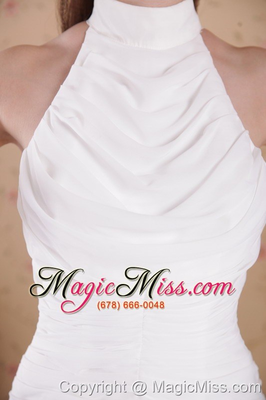 wholesale white empire high-neck floor-length organza pleat prom dress