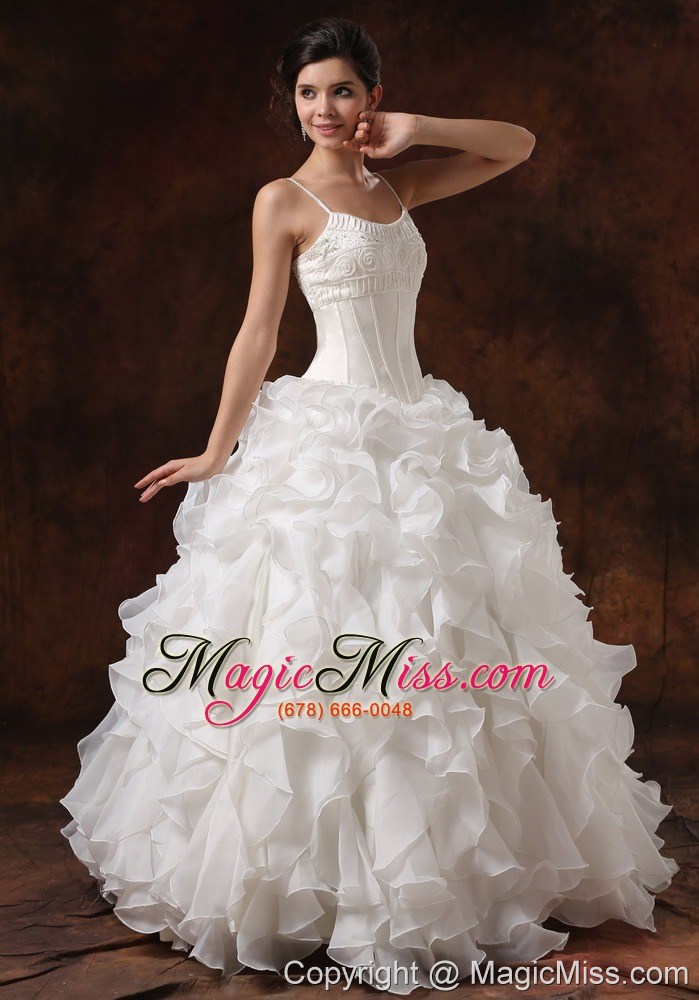 wholesale beaded decorate bust ruffles spaghetti straps floor-length ball gown wedding dress for 2013