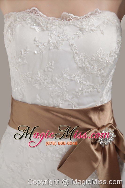 wholesale elegant trumpet/mremaid strapless court train lace sash / ribbons wedding dress