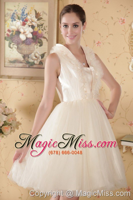 wholesale white a-line / princess square knee-length net beading and ruch wedding dress