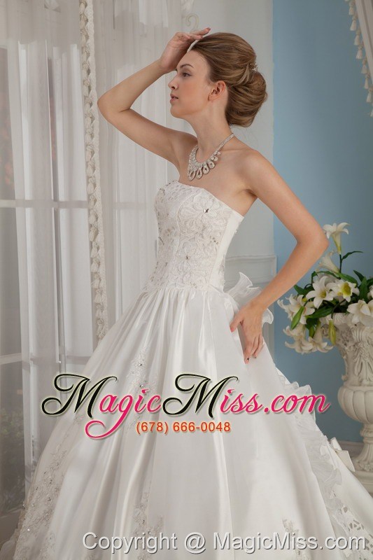 wholesale remarkable a-line / princess strapless cathedral train taffeta beading wedding dress