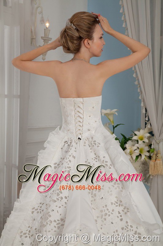 wholesale remarkable a-line / princess strapless cathedral train taffeta beading wedding dress