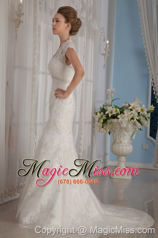 wholesale elegant mermaid / trumpet v-neck court lace beading and appliques wedding dress