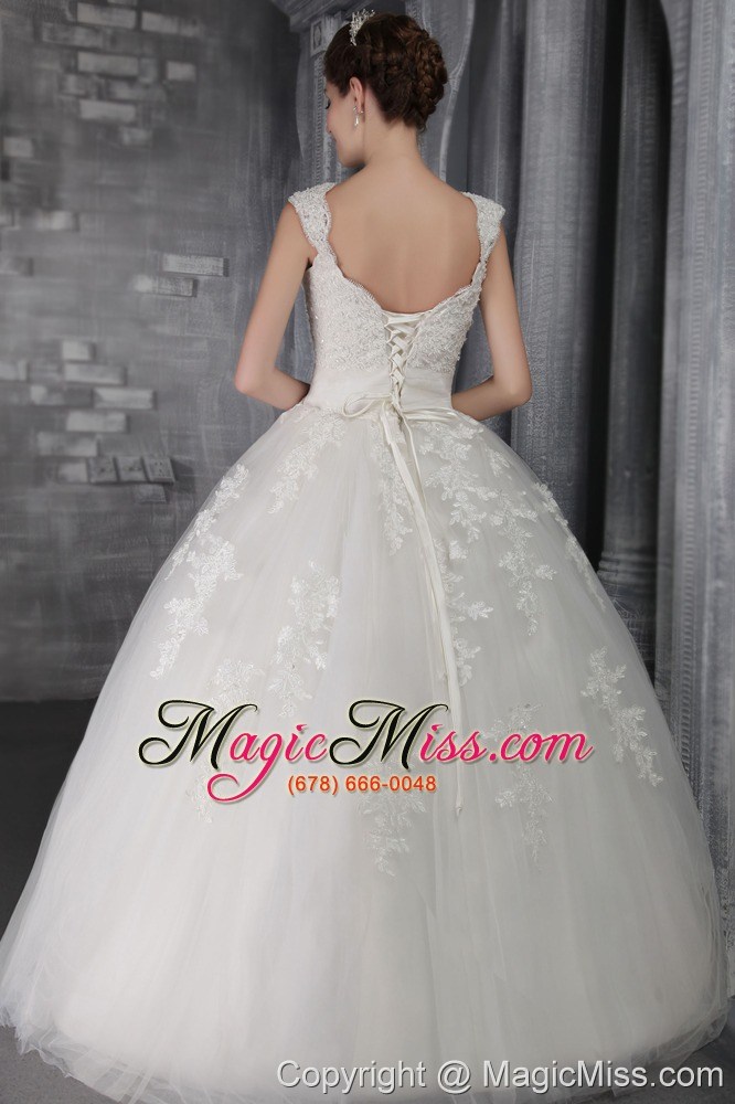 wholesale elegant ball gown straps floor-length tulle lace appliques wedding dress