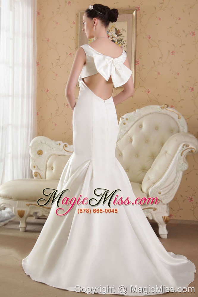 wholesale white mermaid v-neck court train satin beading wedding dress