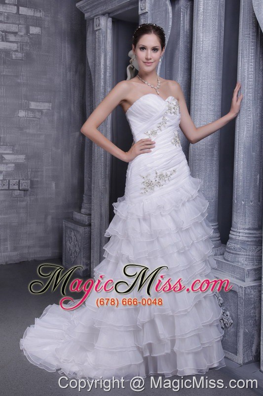 wholesale white a-line / princess sweetheart court train organza appliques wedding dress