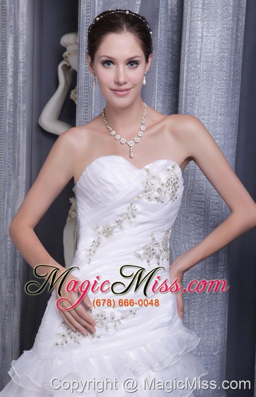 wholesale white a-line / princess sweetheart court train organza appliques wedding dress