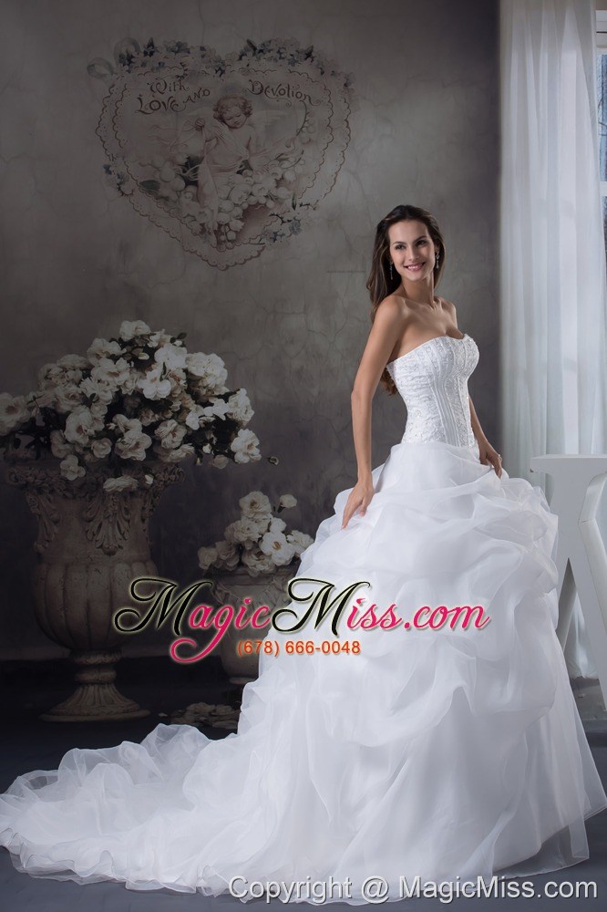 wholesale ball gown pick-ups beading brush train wedding dress