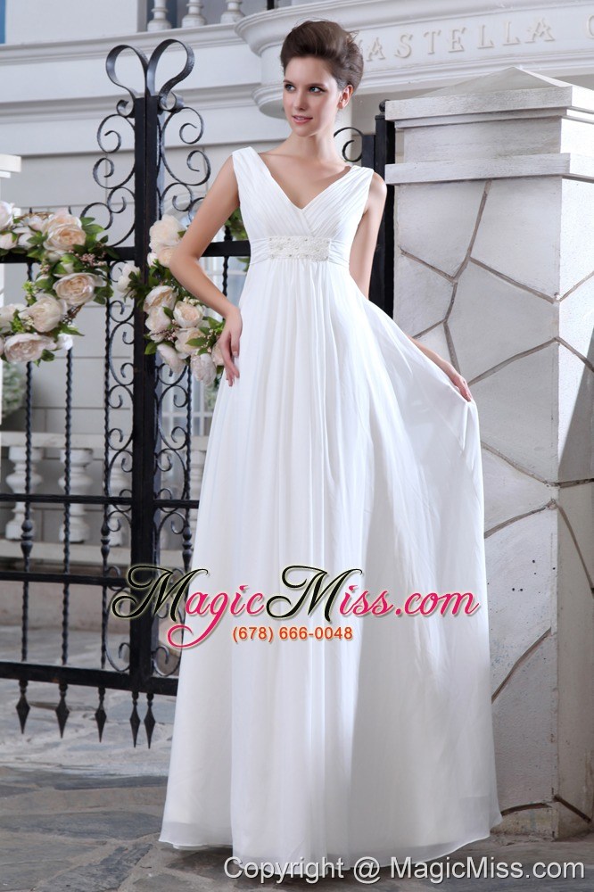 wholesale simple a-line v-neck floor-length chiffon ruch and appliques wedding dress