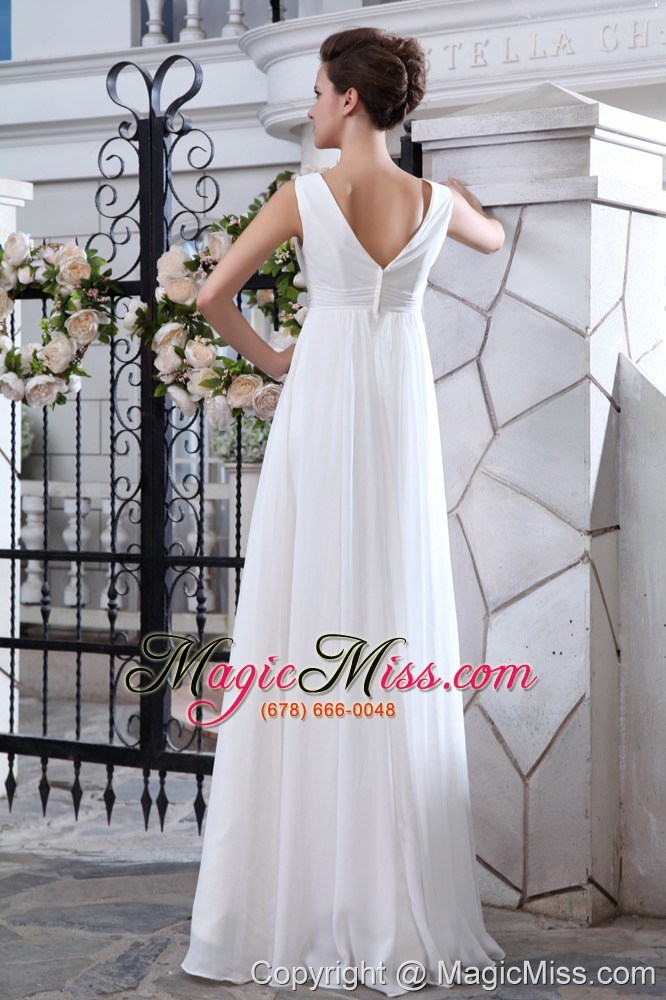 wholesale simple a-line v-neck floor-length chiffon ruch and appliques wedding dress