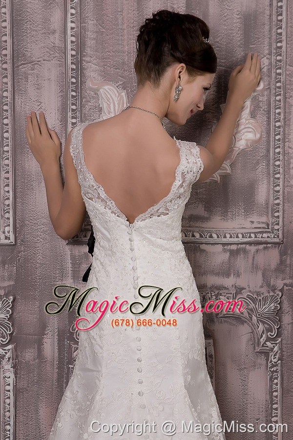 wholesale gorgeous column v-neck court train lace sash wedding dress