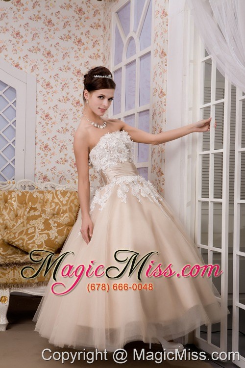wholesale beautiful a-line strapless ankle-length tulle appliques wedding dress