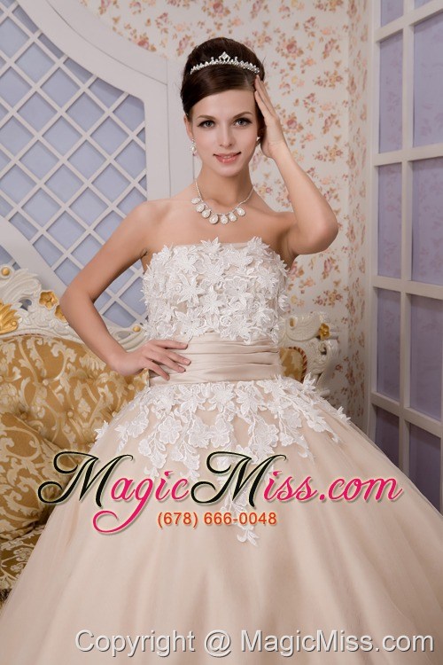 wholesale beautiful a-line strapless ankle-length tulle appliques wedding dress