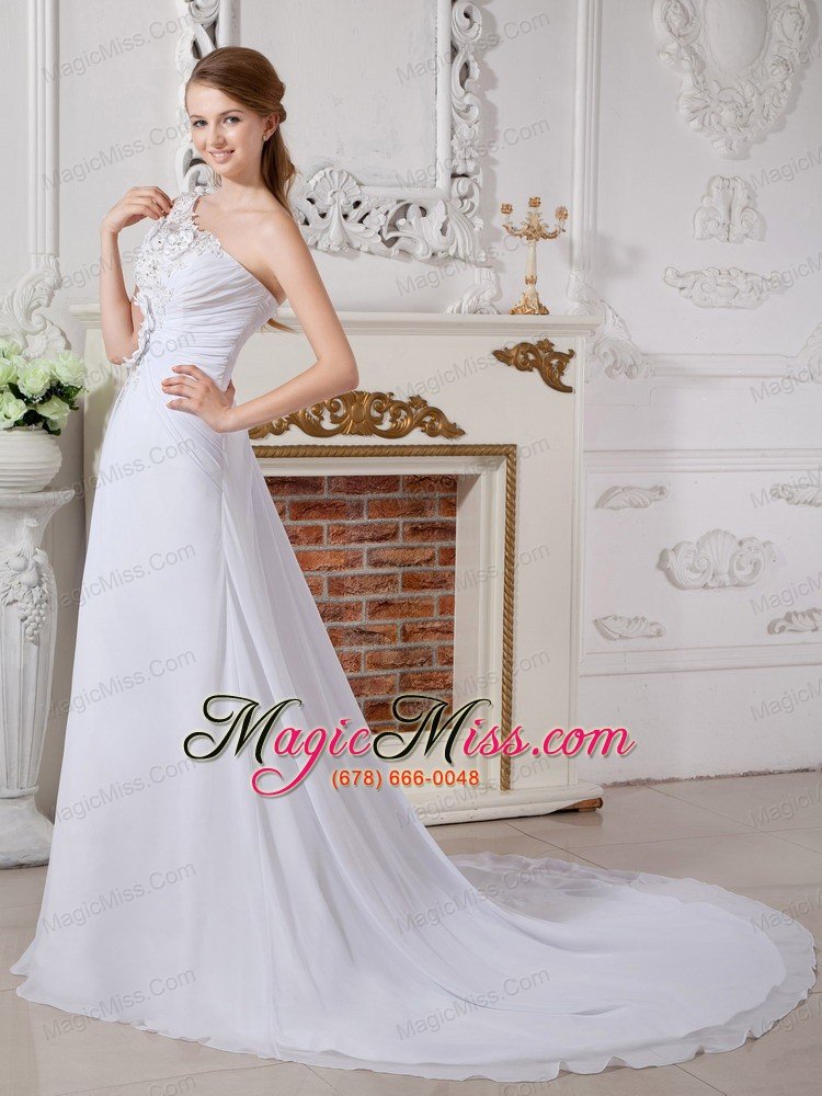 wholesale lovely a-line high-neck court train lace and chiffon bowknot wedding dress