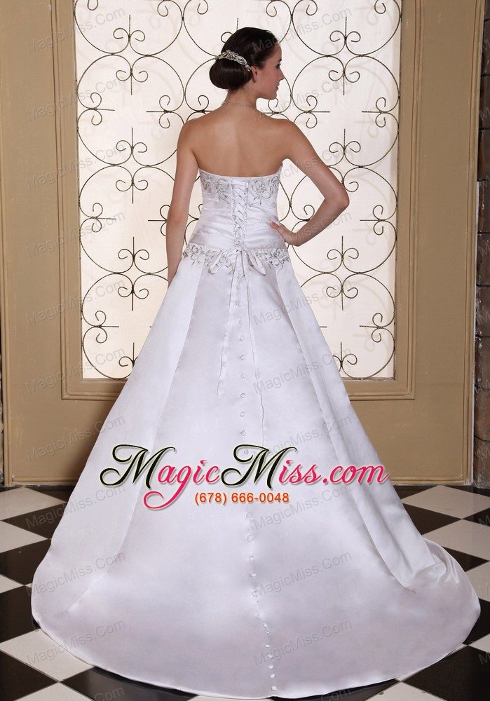 wholesale embroidery on satin modest wedding dress for 2013 strapless a-line gown