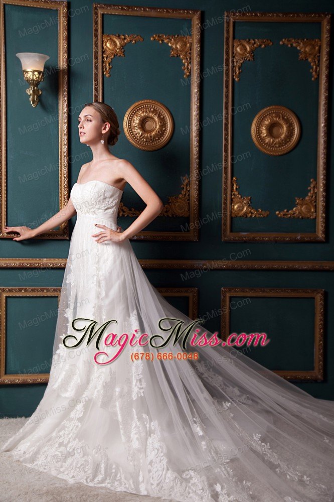 wholesale beautiful a-line strapless cathedral train tulle beading wedding dress