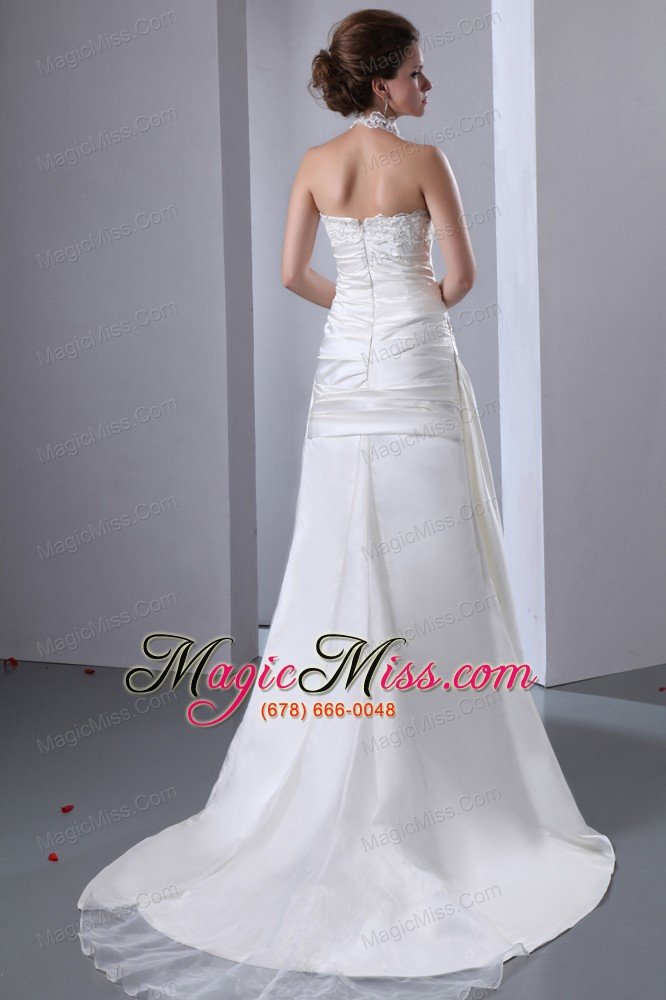 wholesale elegant a-line high-neck court train taffeta and organza wedding dress