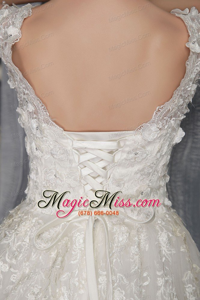 wholesale perfect a-line / princess straps court train tulle appliques wedding dress