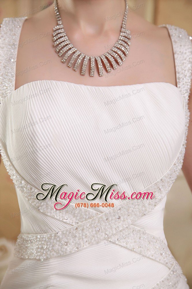 wholesale white a-line / princess straps court train organza beading wedding dress